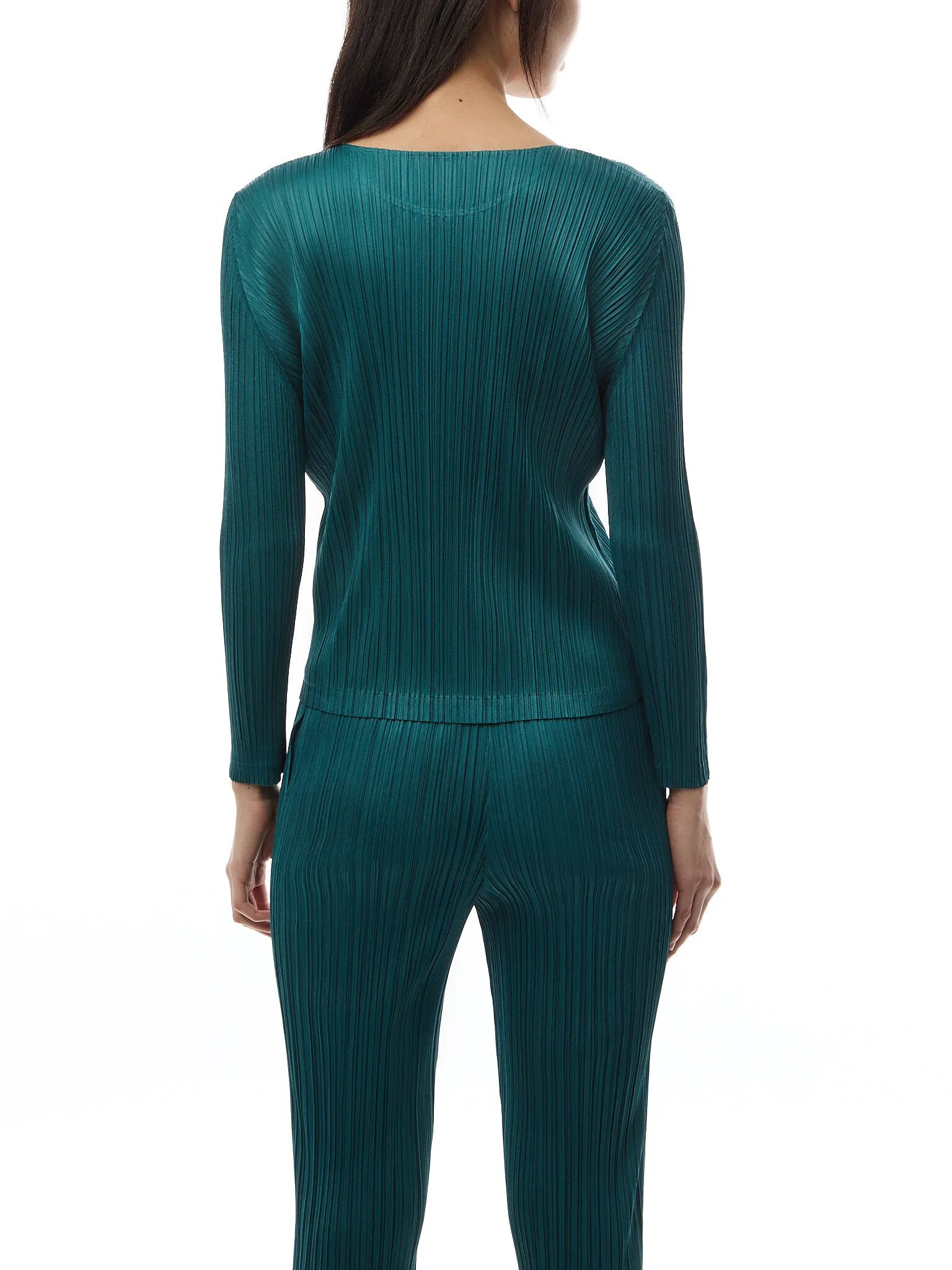Pleats Mandarin Collar Button Down Blue Green Shirt