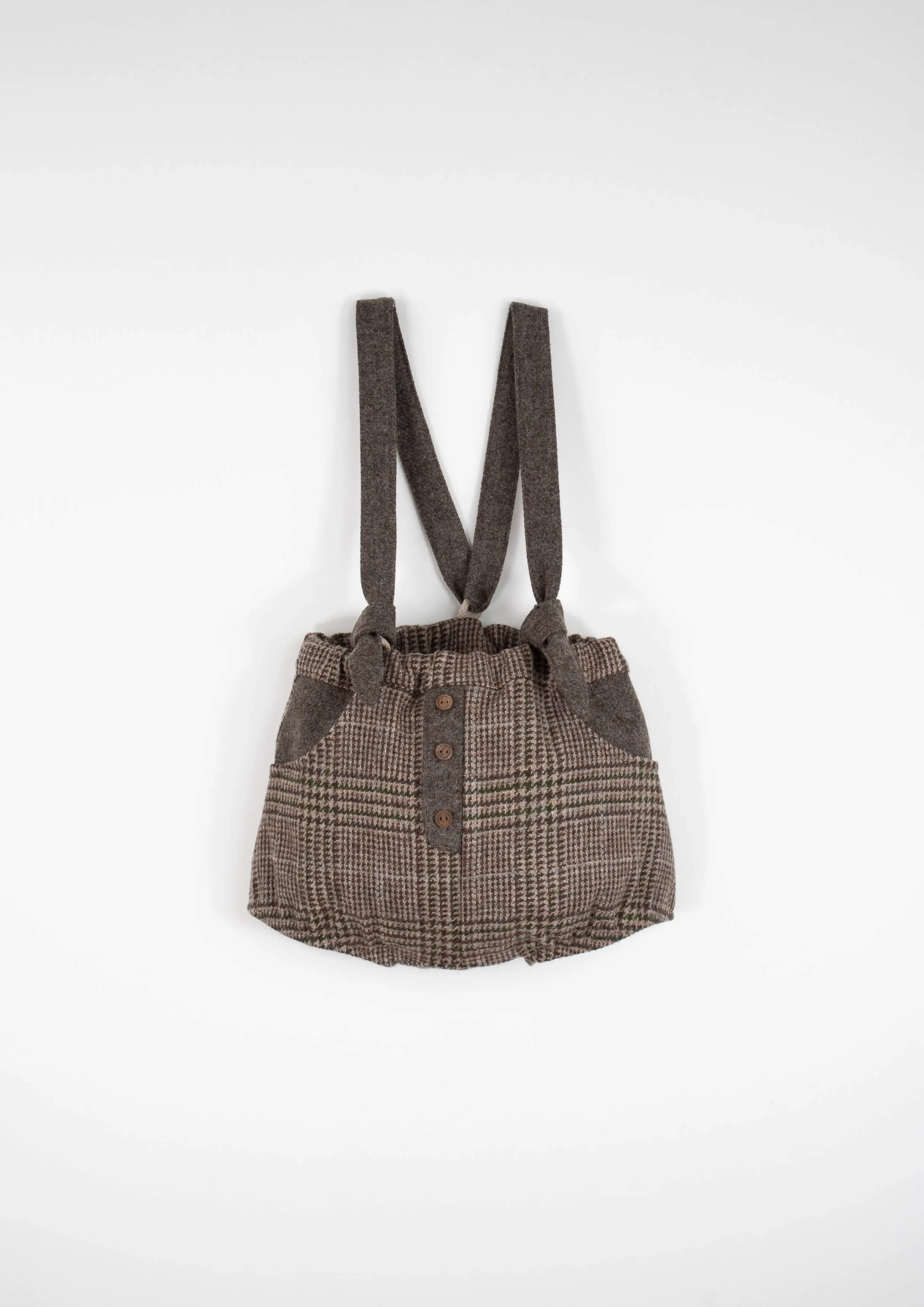 Popelin Brown Plaid Woolen Straps Culotte