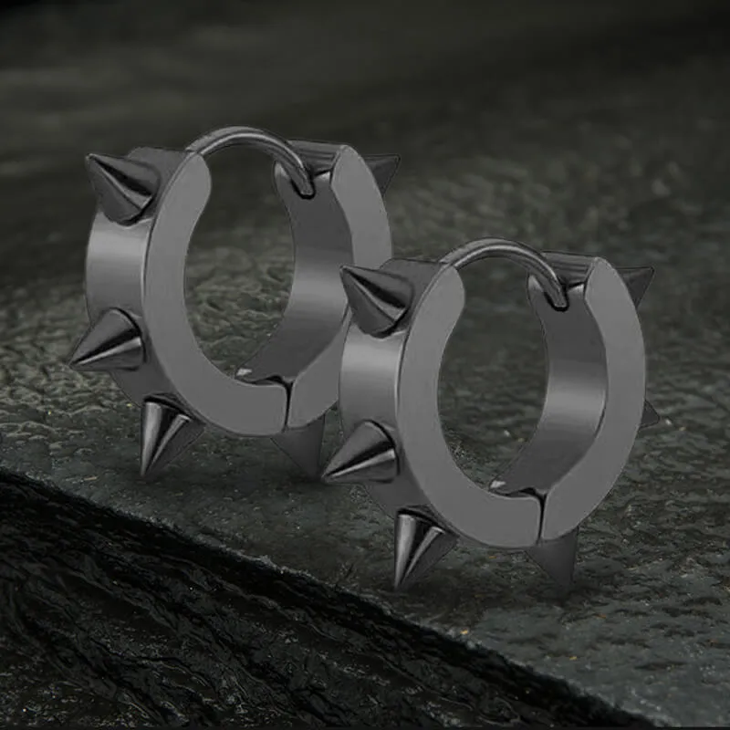 Punk Style Stainless Steel Spike Huggie Earrings
