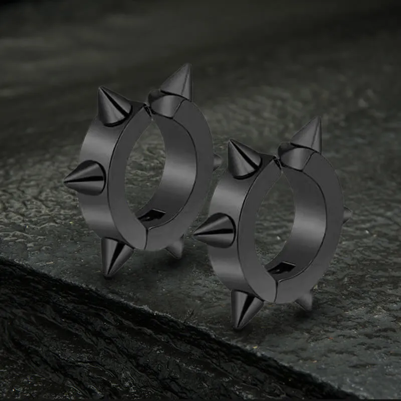 Punk Style Stainless Steel Spike Huggie Earrings