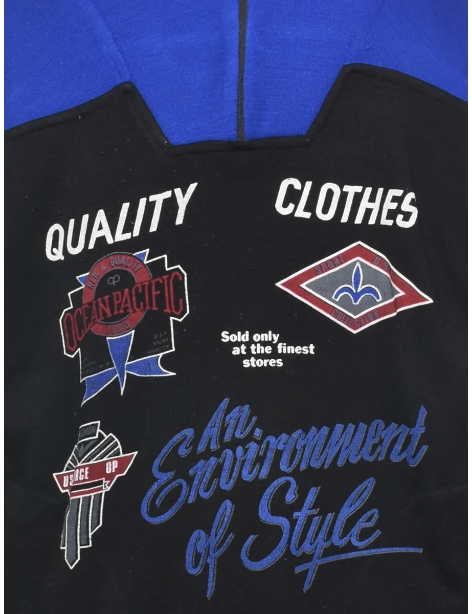 Quarter-Zip Black & Blue Printed Sweatshirt - L
