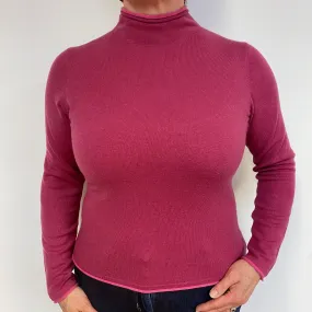Raspberry Pink Cashmere Roll Neck Jumper Large