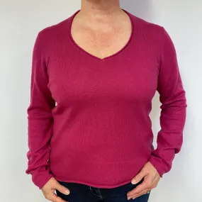 Raspberry Pink Cashmere V-Neck Jumper Large.