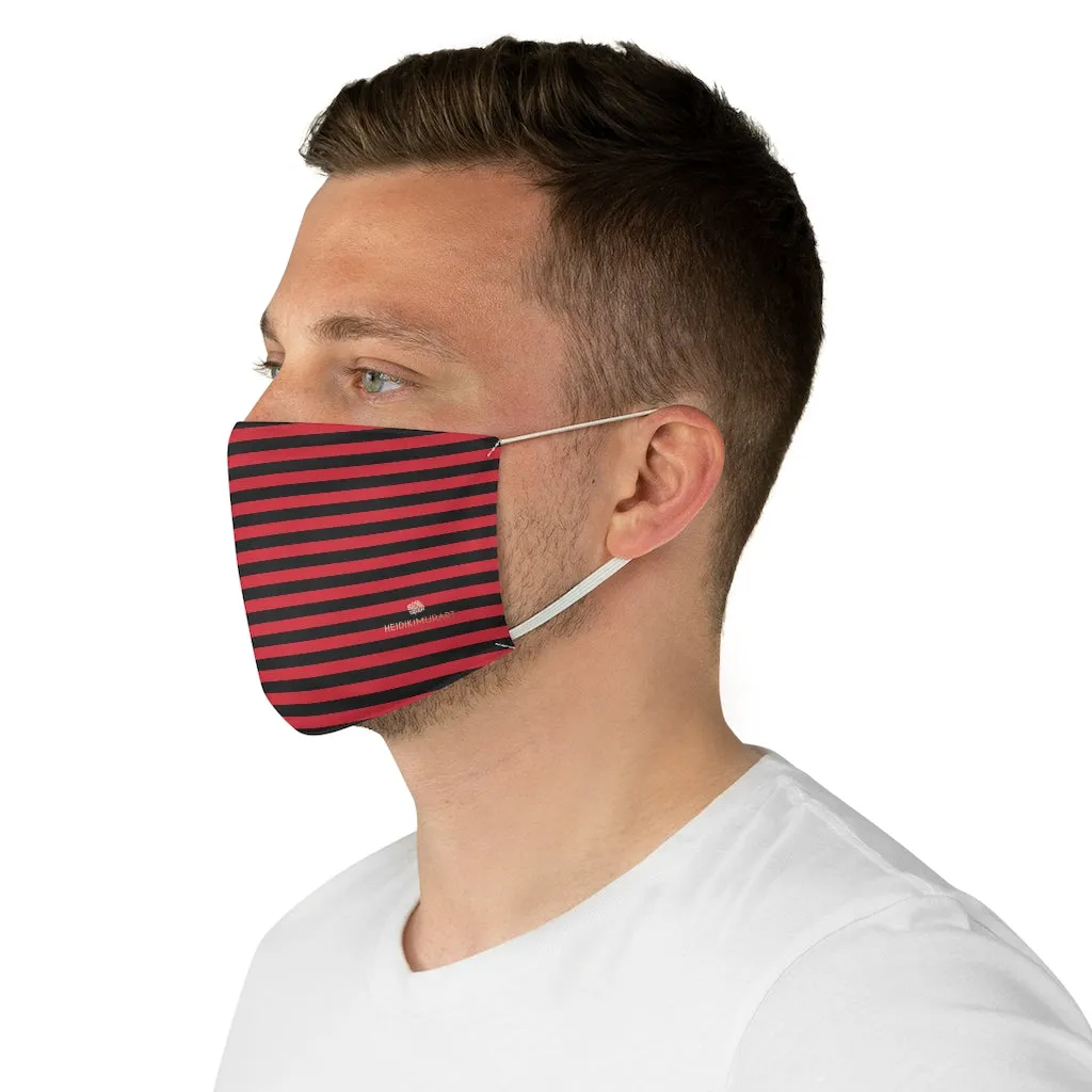 Red Black Horizontally Striped Face Mask, Designer Modern Fabric Face Mask-Made in USA