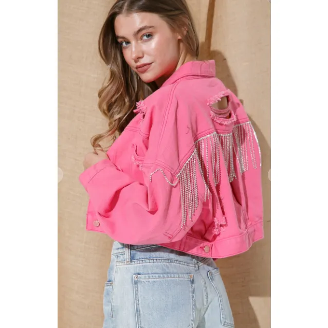 Rhinestone Fringe Denim Jacket