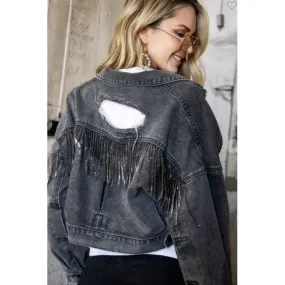 Rhinestone Fringe Denim Jacket