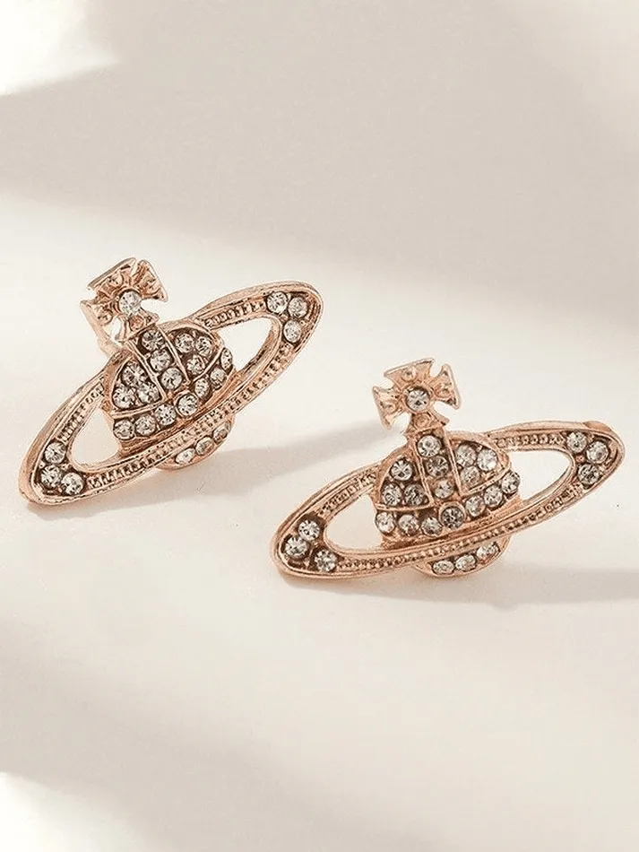 Rhinestone Planet Design Earring