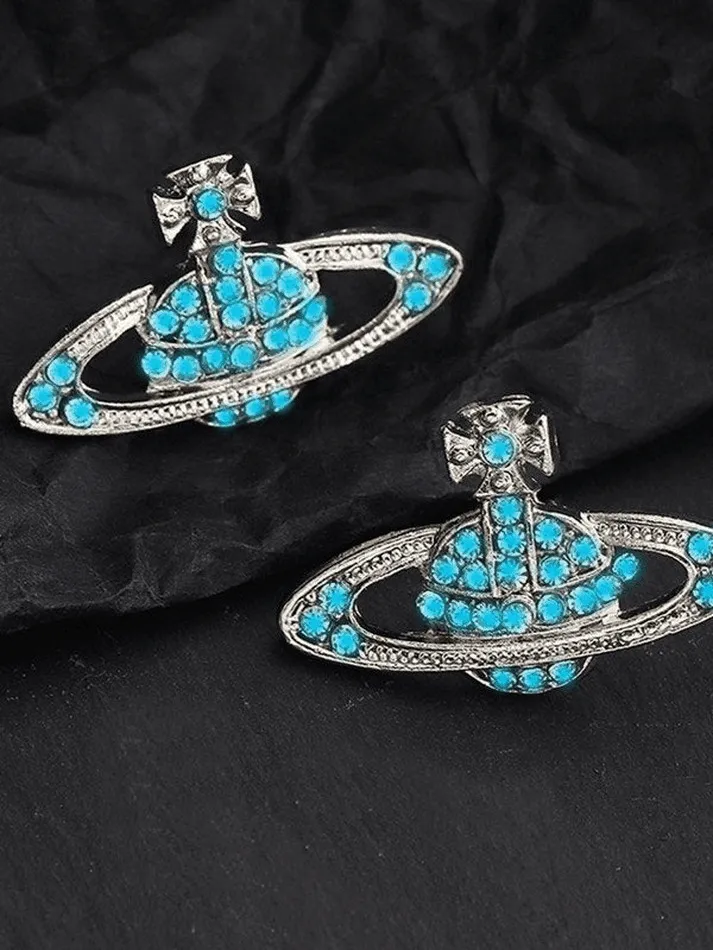Rhinestone Planet Design Earring