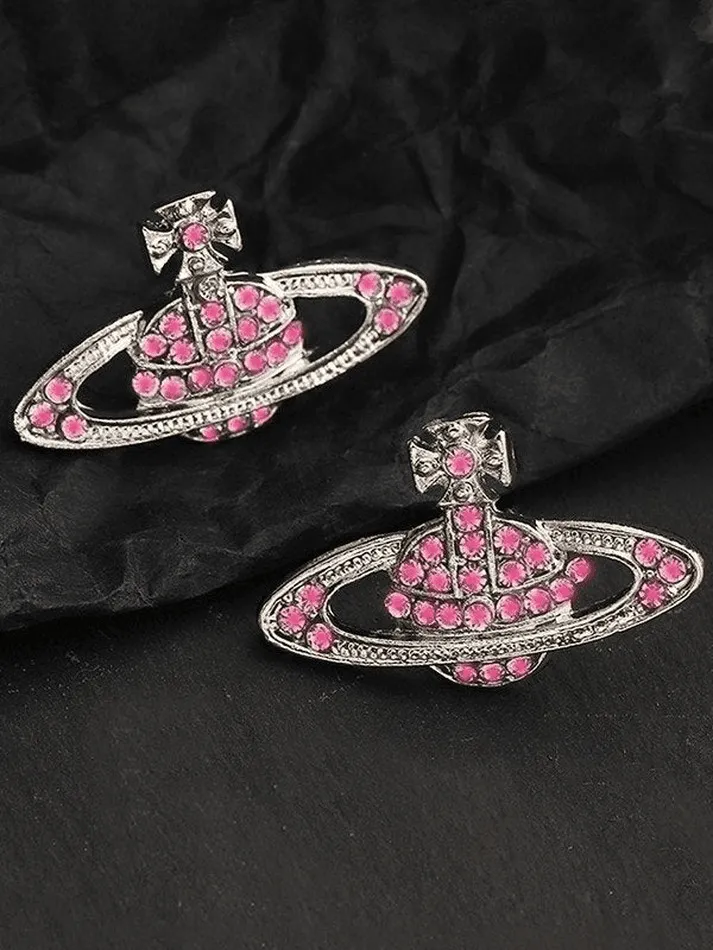 Rhinestone Planet Design Earring