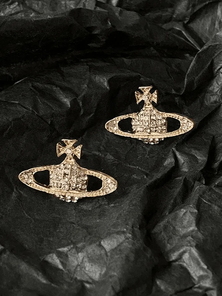 Rhinestone Planet Design Earring