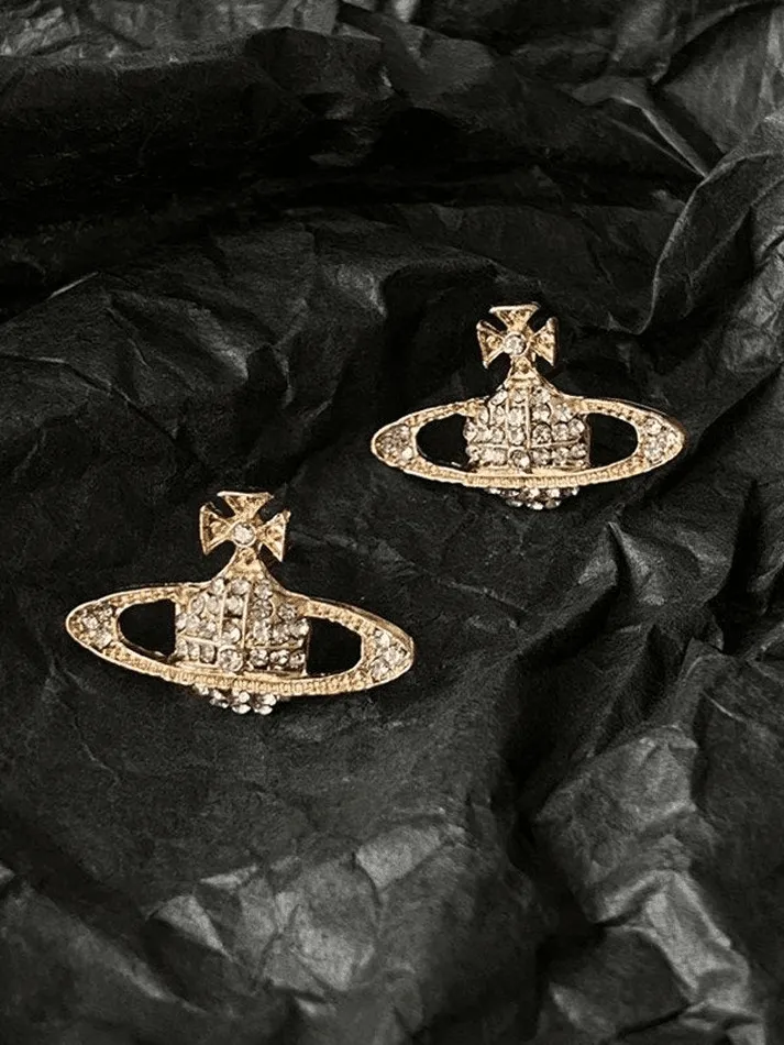 Rhinestone Planet Design Earring