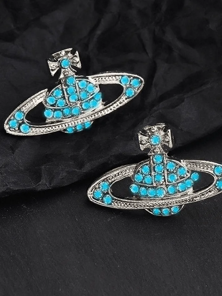 Rhinestone Planet Design Earring