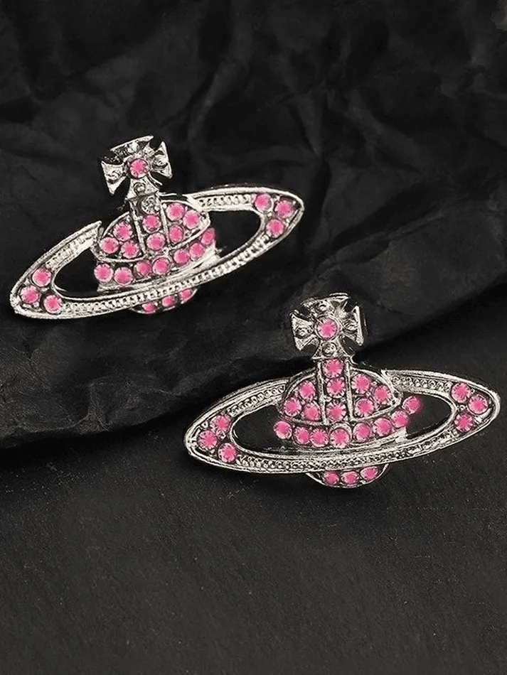Rhinestone Planet Design Earring