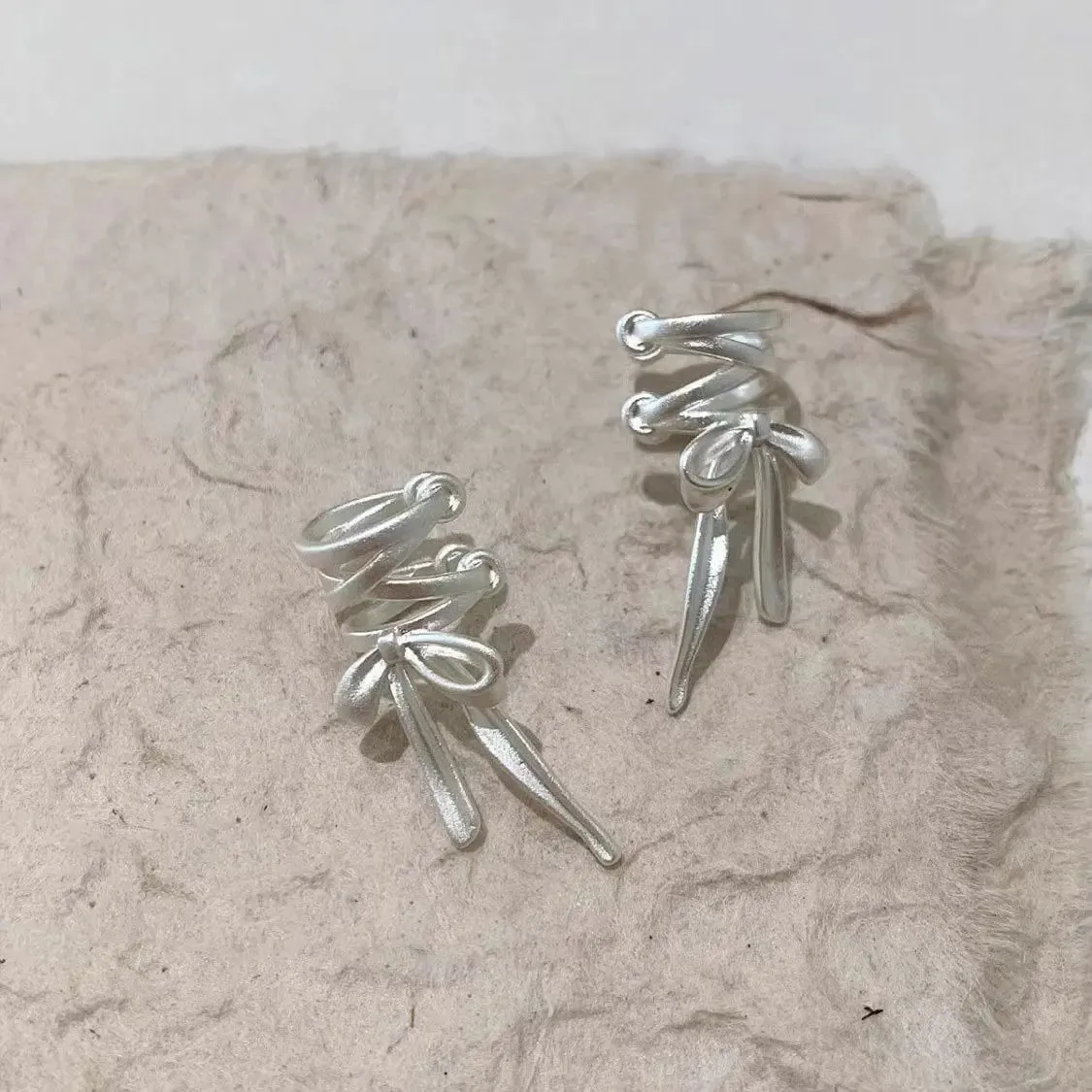 Ribbon Aesthetics Ear Clips - Ballet Style Bow-knot Earrings for Girls and Women