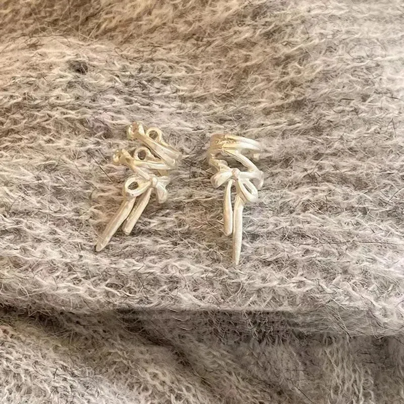 Ribbon Aesthetics Ear Clips - Ballet Style Bow-knot Earrings for Girls and Women