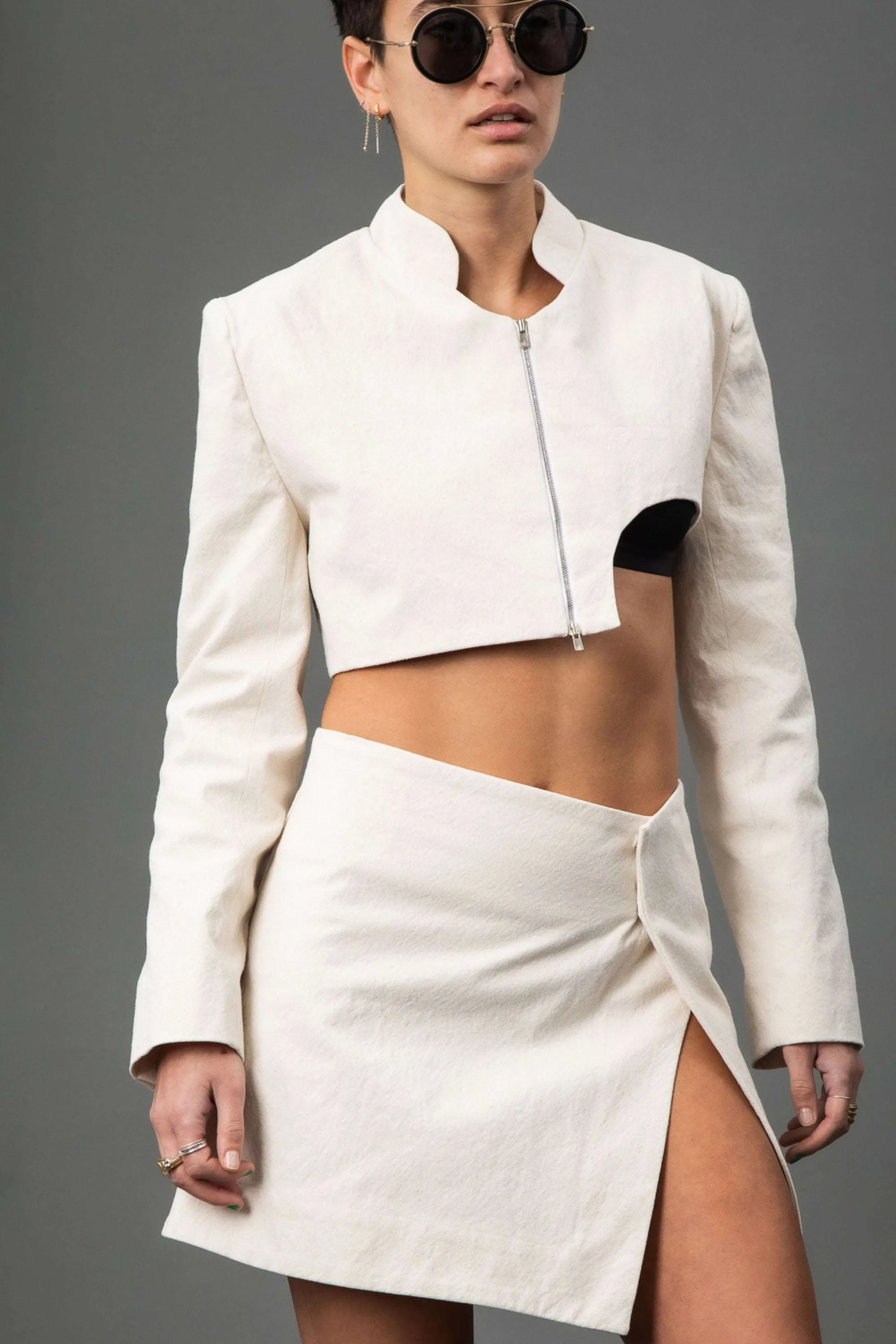 Rory v.2 Cropped Asymmetric Jacket In Natural Canvas
