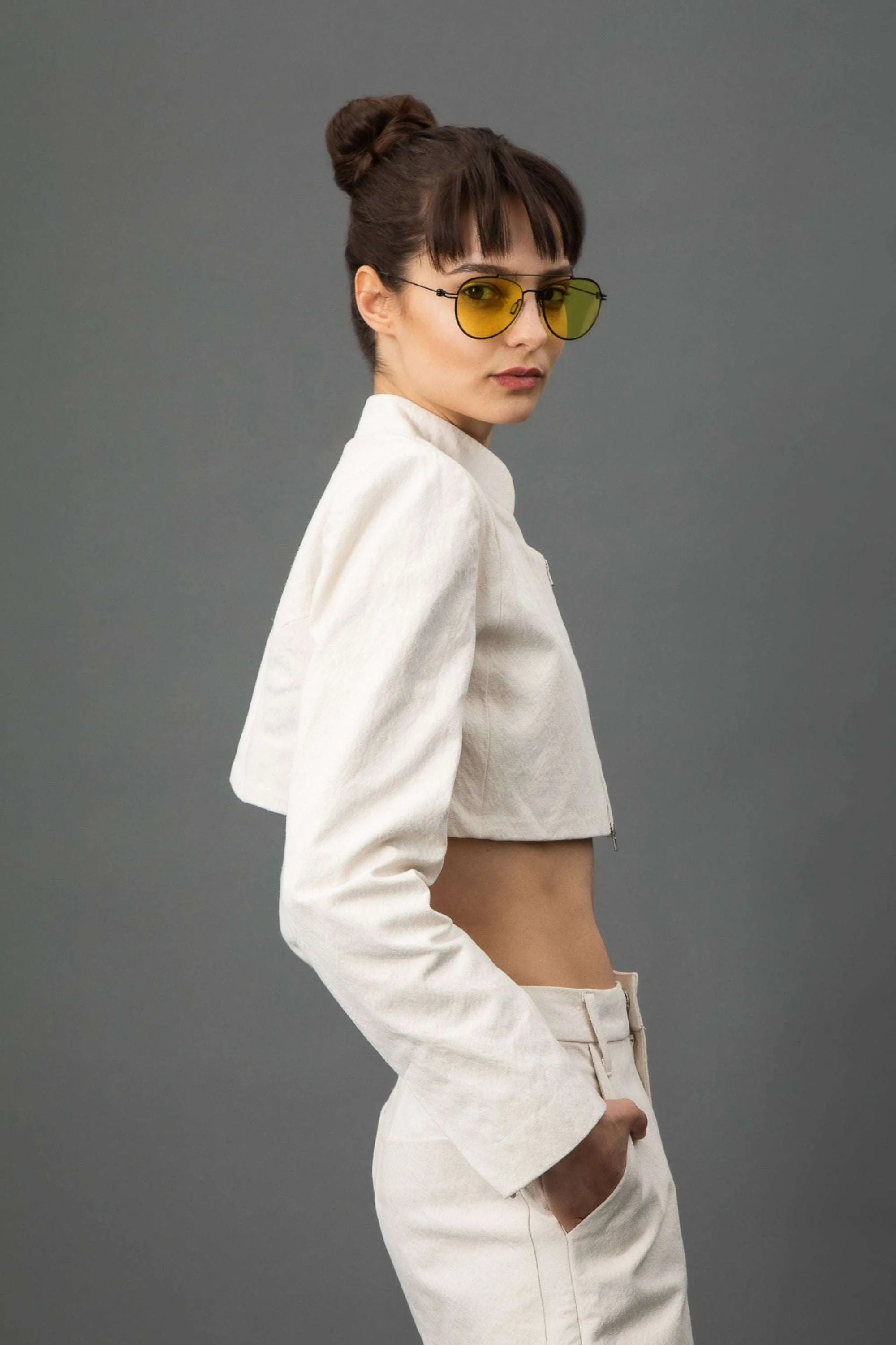 Rory v.2 Cropped Asymmetric Jacket In Natural Canvas