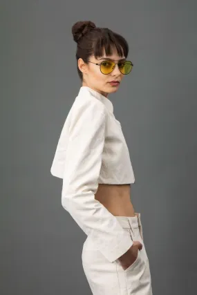 Rory v.2 Cropped Asymmetric Jacket In Natural Canvas