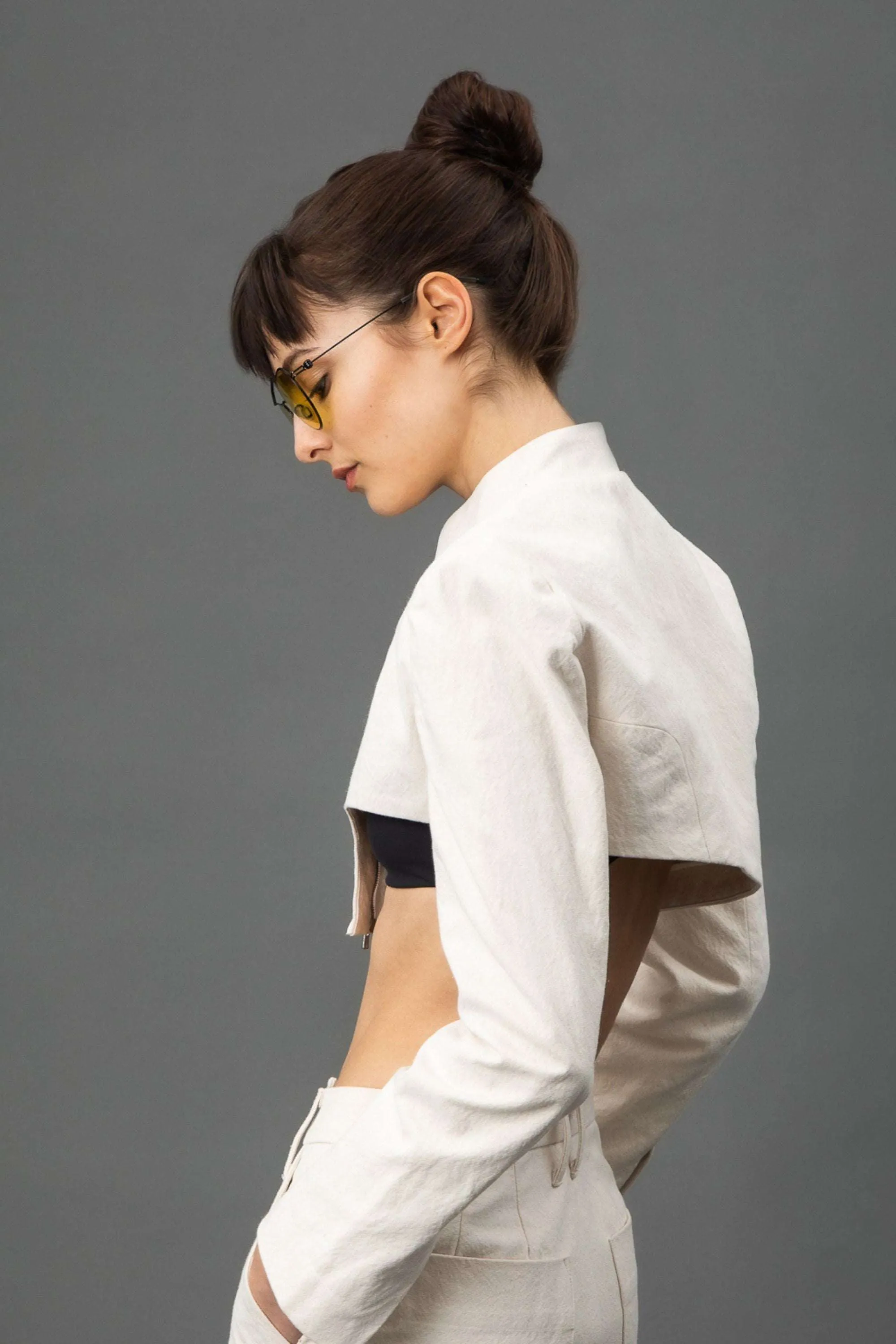 Rory v.2 Cropped Asymmetric Jacket In Natural Canvas
