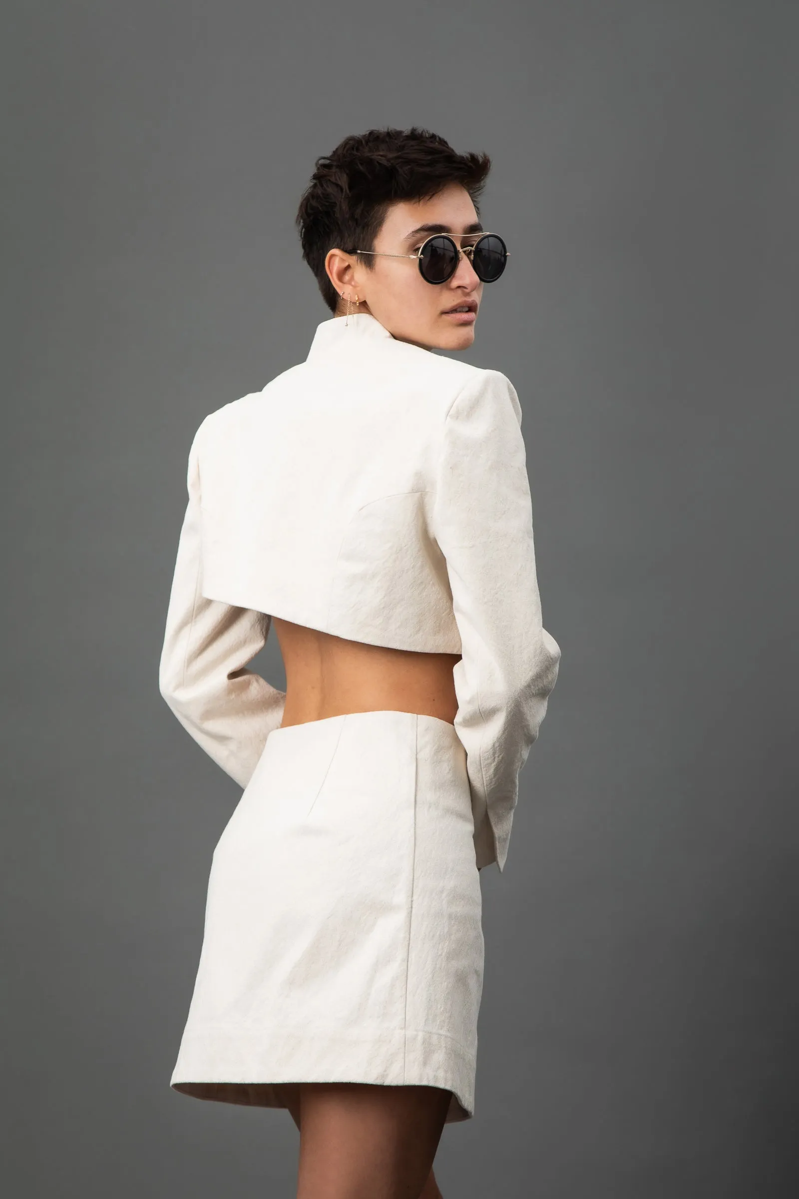 Rory v.2 Cropped Asymmetric Jacket In Natural Canvas