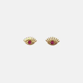 Ruby Eyes Gold Earrings