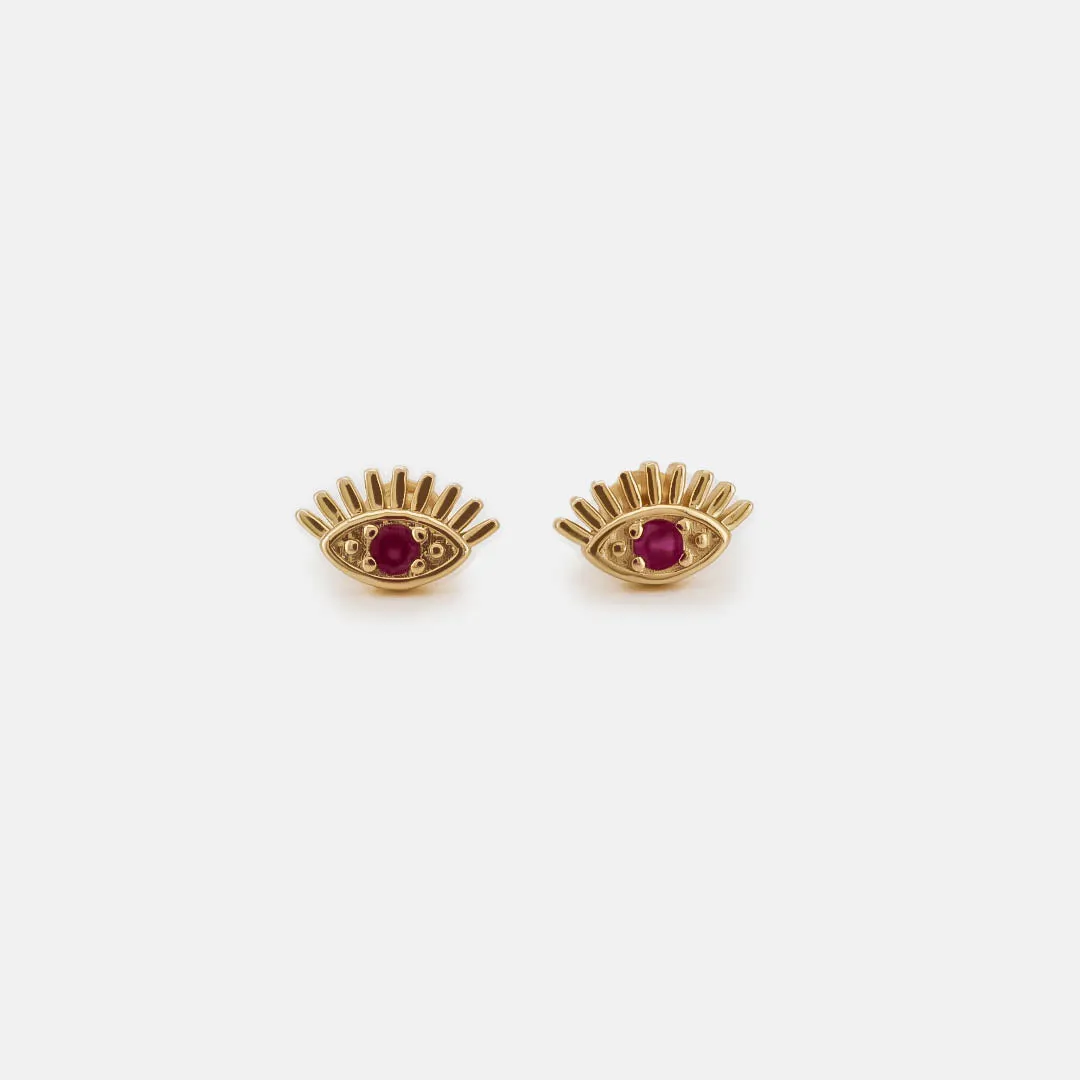 Ruby Eyes Gold Earrings