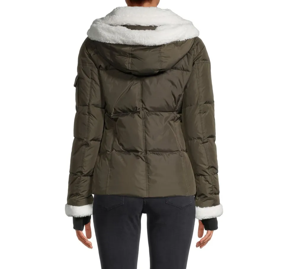 S13 Callie Faux-Sherpa-Trim Down Puffer Coat