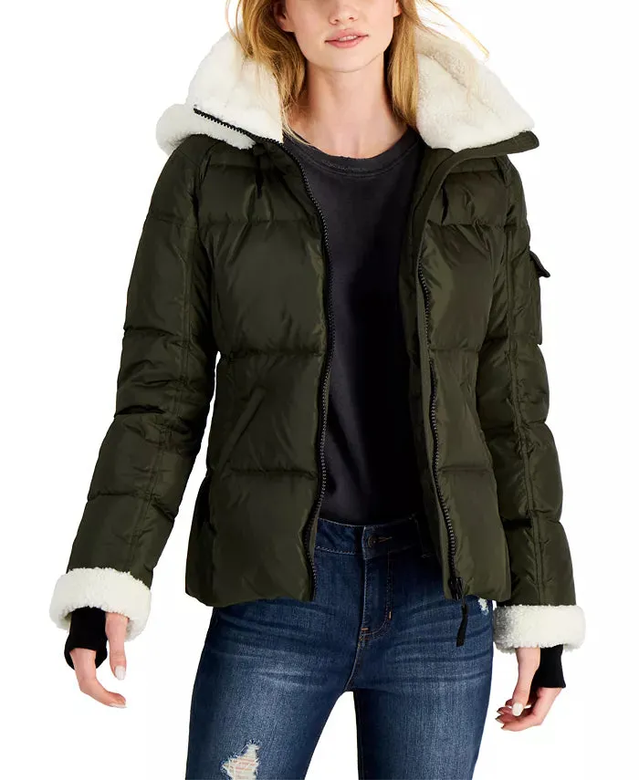 S13 Callie Faux-Sherpa-Trim Down Puffer Coat