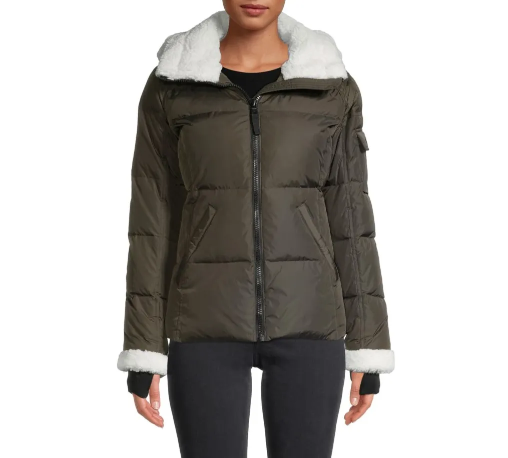 S13 Callie Faux-Sherpa-Trim Down Puffer Coat