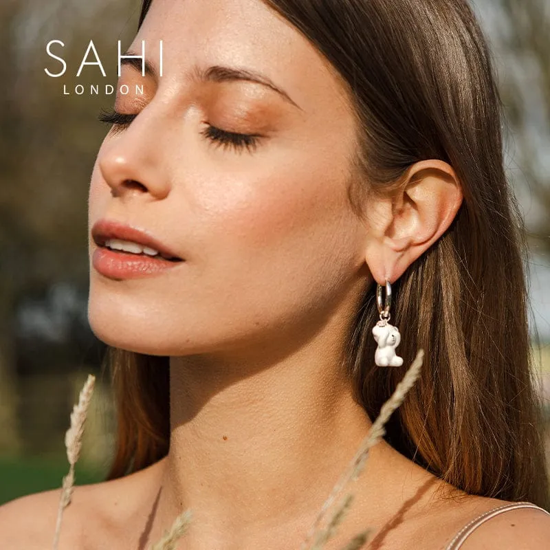 Sahi Gold Enameled Camellia Bear Drop Earrings