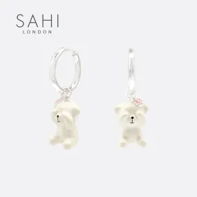 Sahi Gold Enameled Camellia Bear Drop Earrings