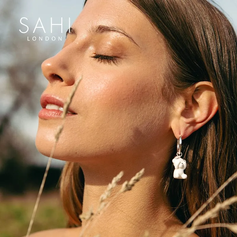 Sahi Gold Enameled Camellia Bear Drop Earrings