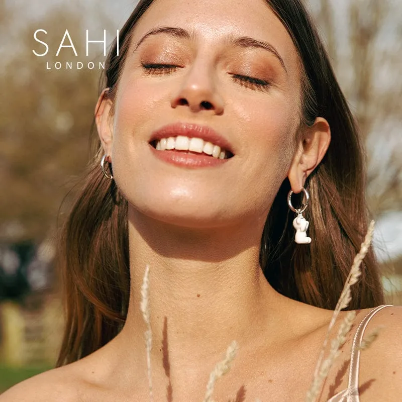 Sahi Gold Enameled Camellia Bear Drop Earrings