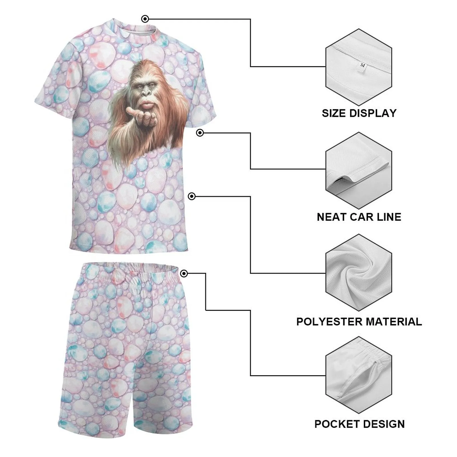 Sasquatch, Bigfoot, Blowing Kiss, Children's T-shirt Shorts Set