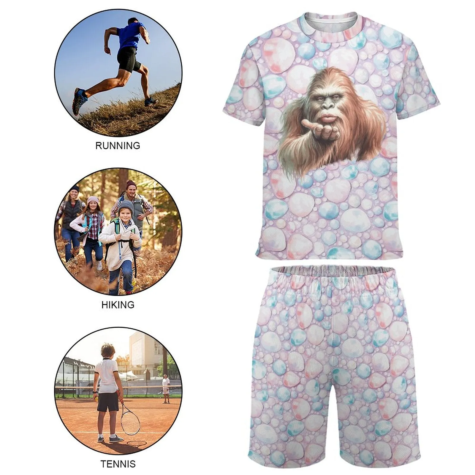 Sasquatch, Bigfoot, Blowing Kiss, Children's T-shirt Shorts Set