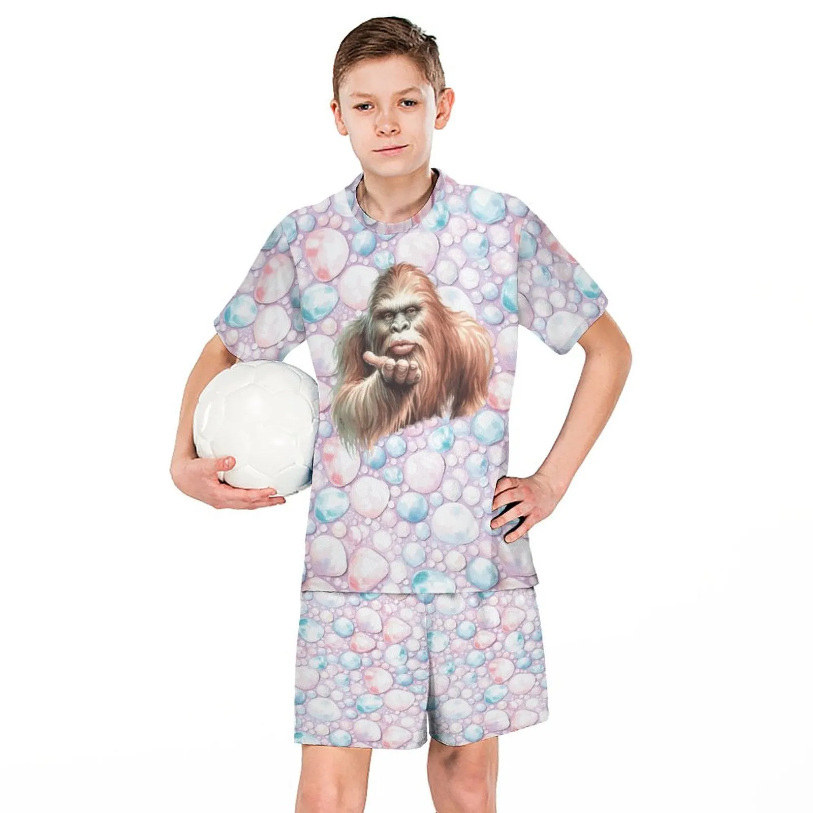 Sasquatch, Bigfoot, Blowing Kiss, Children's T-shirt Shorts Set
