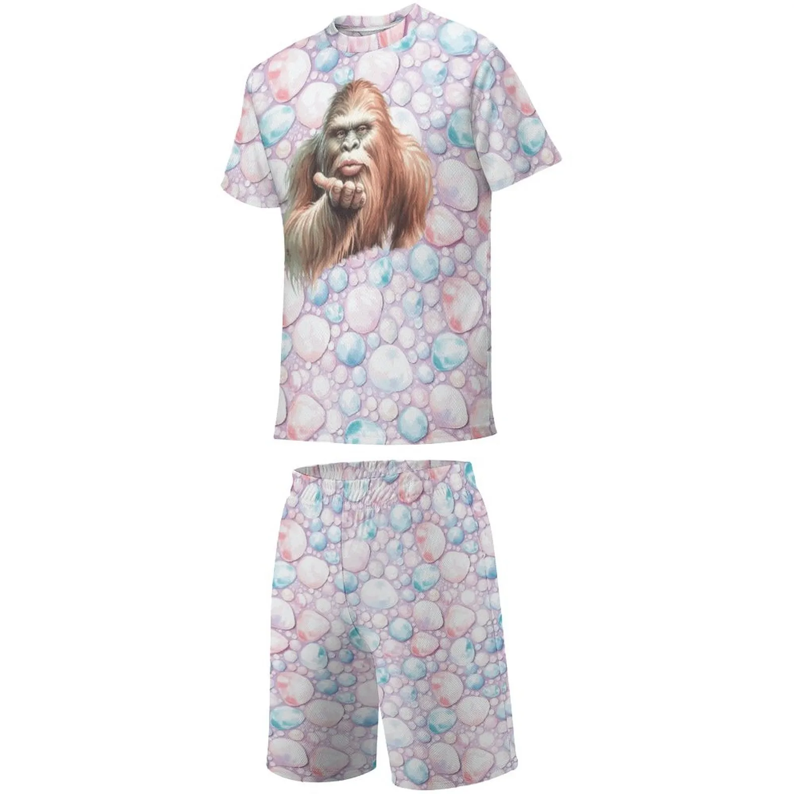 Sasquatch, Bigfoot, Blowing Kiss, Children's T-shirt Shorts Set