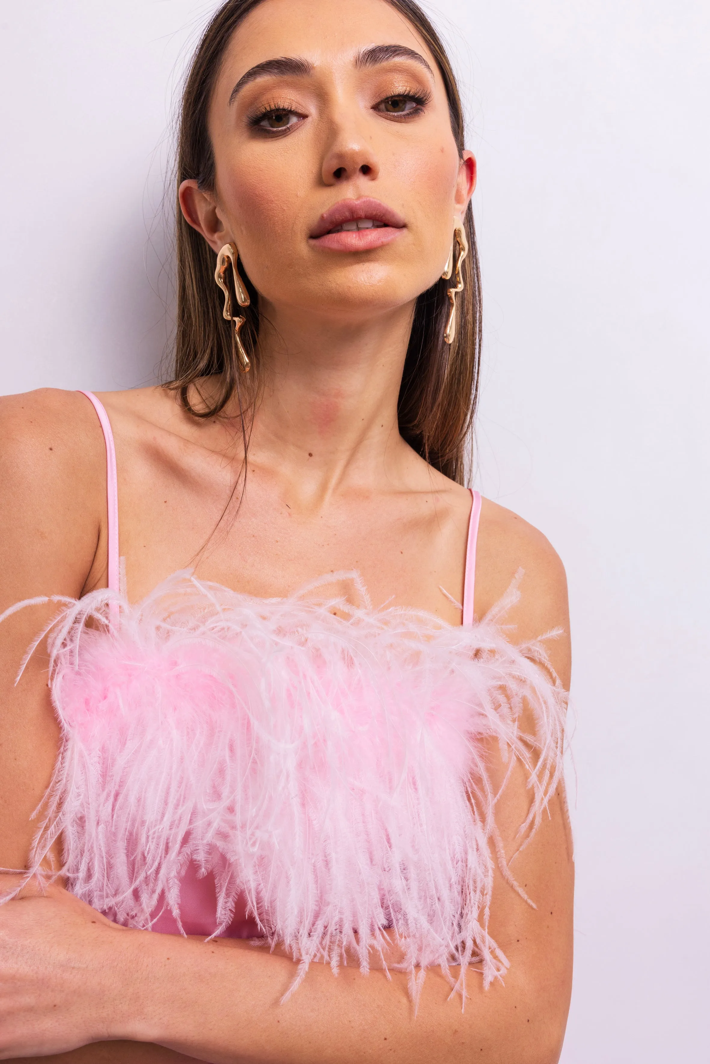 Secret Keeper Feather Midi Slip Dress in Pink