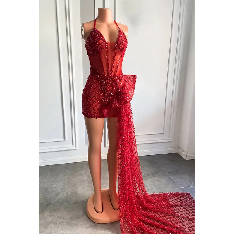 Sexy V-neck Heavy Beads Long Prom Dress for Black Girls Slay