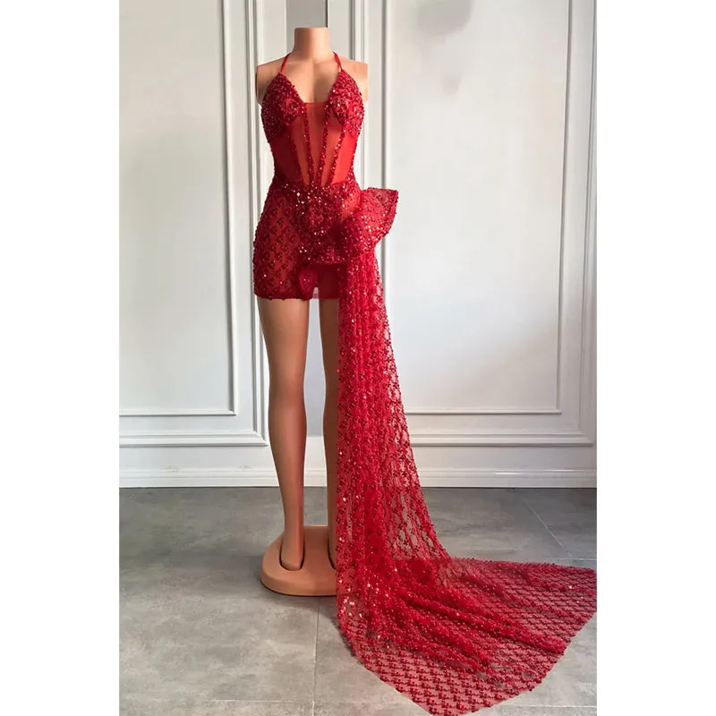 Sexy V-neck Heavy Beads Long Prom Dress for Black Girls Slay