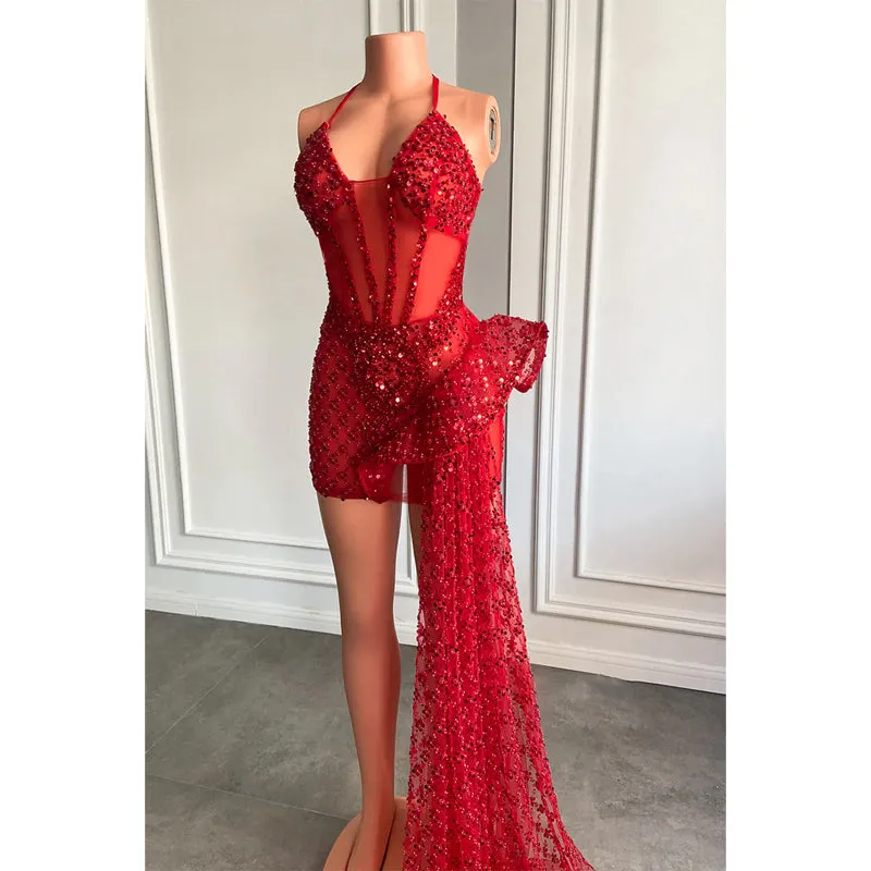 Sexy V-neck Heavy Beads Long Prom Dress for Black Girls Slay