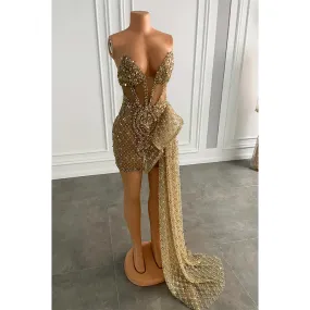 Sexy V-neck Heavy Beads Long Prom Dress for Black Girls Slay