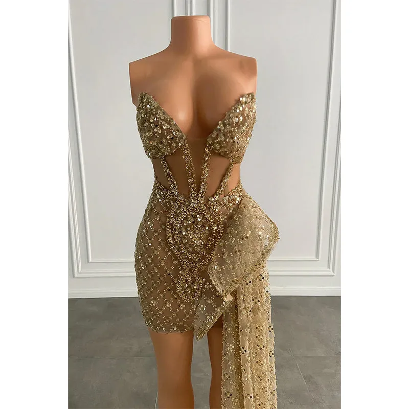 Sexy V-neck Heavy Beads Long Prom Dress for Black Girls Slay