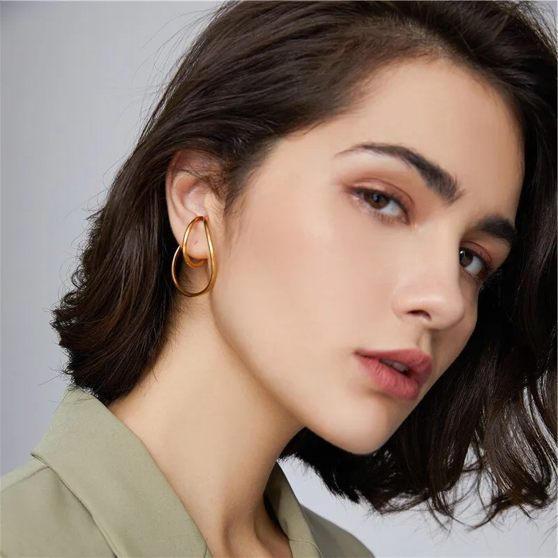 Shiny Jewellery Minimalism Metal Geometric Distortion Ear Clips Irregular Stainless Steel