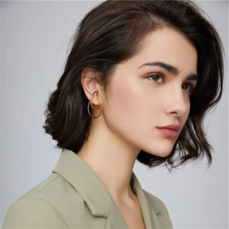 Shiny Jewellery Minimalism Metal Geometric Distortion Ear Clips Irregular Stainless Steel