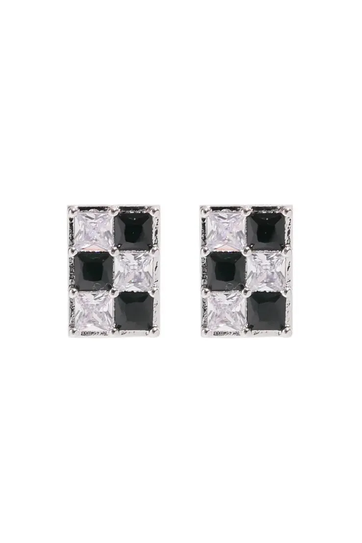 Silver Checkered Pattern Clip-on Earrings