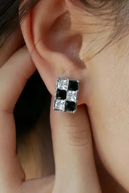 Silver Checkered Pattern Clip-on Earrings
