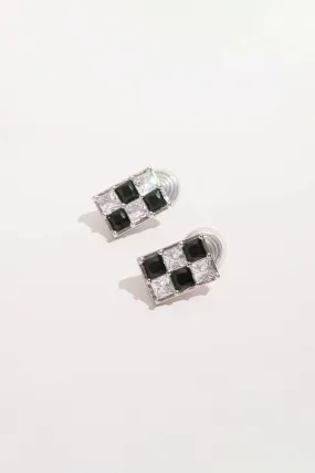 Silver Checkered Pattern Clip-on Earrings