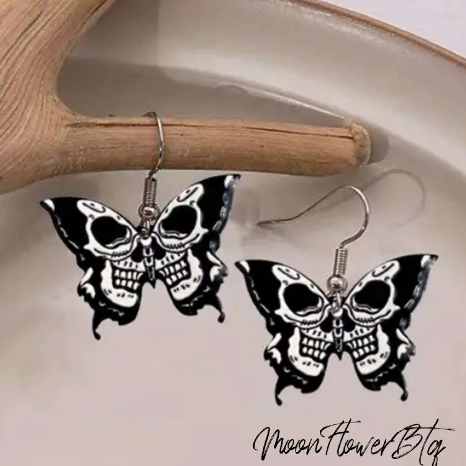 Skull Moth Butterfly Dangly Earrings