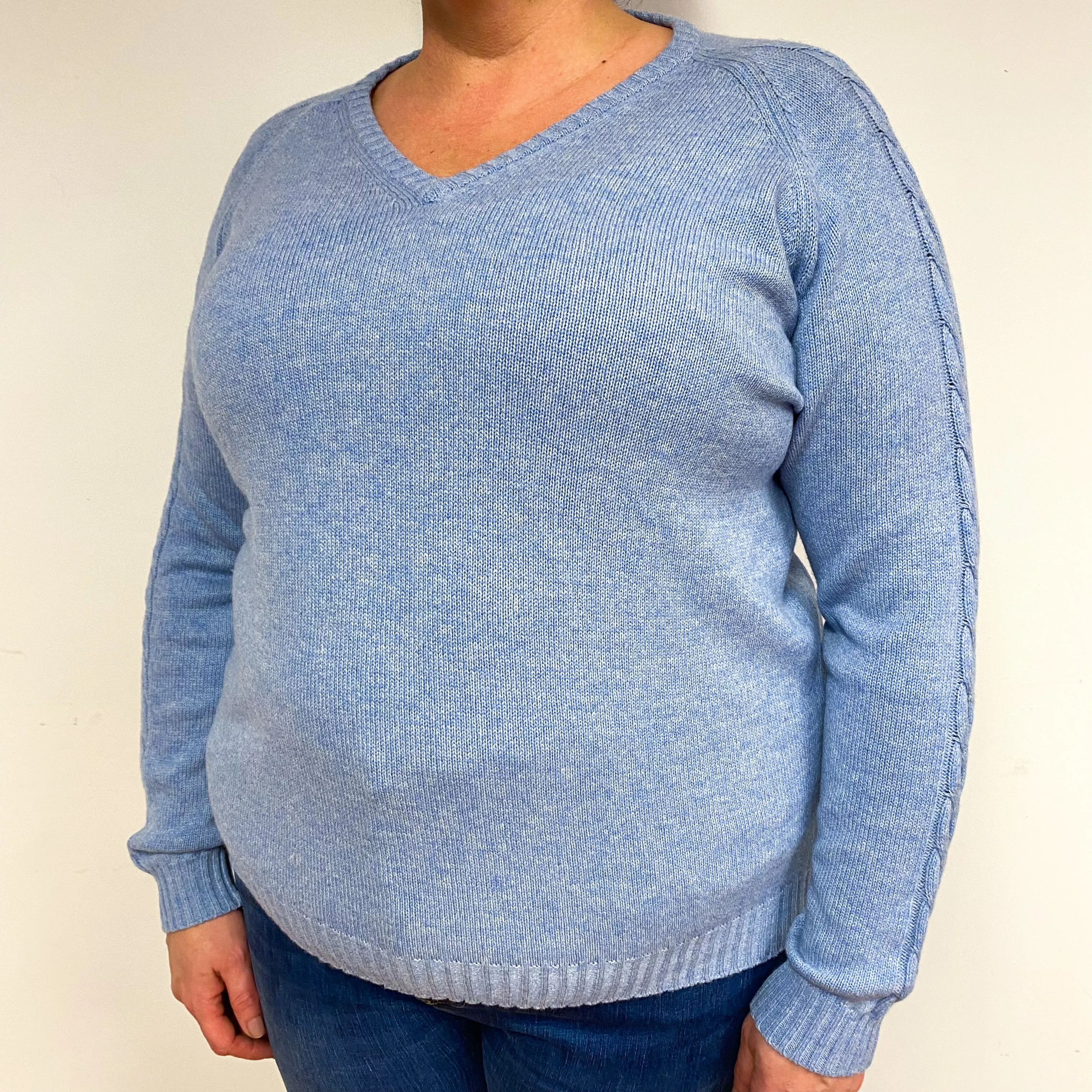 Sky Blue Cashmere V-Neck Jumper Extra Large